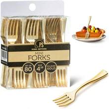 Posh Setting  Plastic Mini Gold Spoons, Gold Mini Spoons, Gold Plastic Mini Dessert Spoons, Disposable Tiny Gold Spoons, 4 Inch Mini Spoons For Appetizers, Taster Spoons, I Cream Spoons(80 Pack) - Mini Gold Forks - 80 Ct - 查看 2