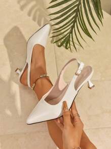 FU Stellar Women's Fashionable White Rhinestone Mules, Comfortable High Heel Pumps For Summer Graduation, Prom, Vacation, Spring/Summer