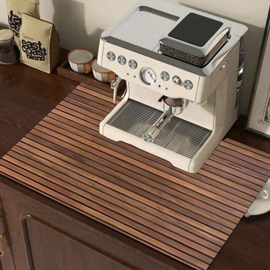 1 pieza Alfombrilla de drenaje con patrón de grano de madera, Almohadilla protectora para lavadora y secadora, Diatomita, Cubierta antipolvo para lavadora, Accesorio de cocina, Antideslizante, Adecuado para lavandería, baño, decoración del hogar y decoración de habitaciones - Marrón - Ver 1