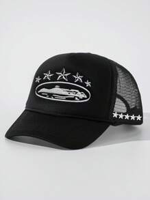 1 Stück Herren Outdoor Baseballcap mit fünfzackigem Stern Stickmuster und Netzstoff, verstellbarer Sonnenschutz Lässig Hut für Frühling Herbst Reisen Strand, Urlaub, Y2K Stil, geeignet als Valentinstagsgeschenk