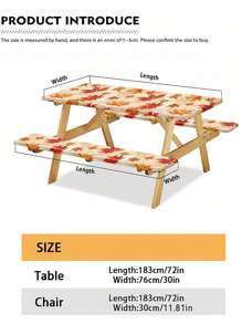 3 Piecesset Picnic Table Cover & Bench Covers - Pumpkin Sunflower Leaves Fall Maple Leaves Fitted Camping Tablecloth With Elastic Edges, Outdoor Waterproof Rectangle Table Cloth, 72x30Inch