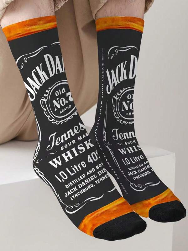 1 Pair 3D Digital Heat Transfer 360 Printed Plaid Deer Unisex Socks, Comfortable, Fashionable, Personalized Street Cartoon Anime, Suitable For Holiday Gifts, Vacation, Creative And Interesting Loose Socks, Fall Socks