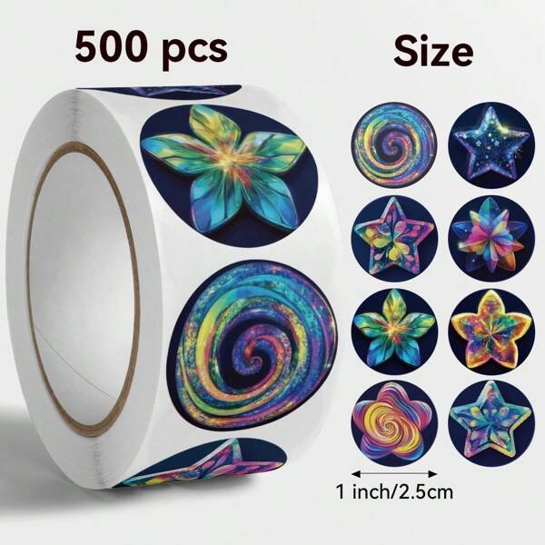 [Adesivos Estrela Aurora] 500 unidades/rolo, Adesivos Estrela Aurora | Recompensas, Agendas e Materiais de Sala de Aula, Etiquetas Decorativas para Presentes, Autoadesivas e Fáceis de Rasgar, Adequadas para Laptops, Lacres de Embalagem, Celulares, Computadores, Guitarras, Skates, Garrafas de Água, Álbuns de Recortes, Presentes, Post-its. Papelaria Infantil.