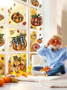 6 Sheets Fall Window Clings, Fall Pumpkin Glass Window Clings, Fall Decorations For Home, Fall Pumpkin Leaves Window Stickers Decor For Autumn Home Decor, Thanksgiving Fall Window Clings. - Multicolor - View 4