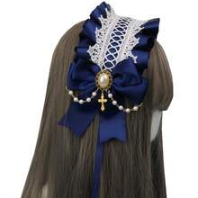 Gothic Lolita Headdress Maid Girls Lace Hair Accessories Cute Cosplay Headbands Sweet Hairpin Light Blue - 寶藍色 - 查看 1