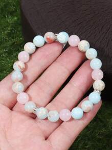 YAUKIA 1pc Compassion Healing Crystal Bracelet, Natural Imperial Jasper And Rose Quartz Gemstone Bracelet, Protection And Absorb Negative Energy Jewelry Gift