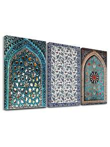 3pcs Canvas Artwork Set, Modern Style Framed Posters, For Room - Handcrafted Wooden Frame, Anatolian Art, Turkish Tile Art, Ottoman Tile Art, Islamic Tile Art, Moroccan Floral Decor, Wall Arts, Art Prints, Posters, For Living Room, Bedroom, Bathroom , Optional Frame - Multicolor - View 11