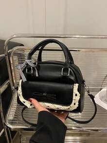 PU 材质简约时尚手提包，优雅女士波士顿包，适合日常、工作、休闲、通勤、节日礼物 - 黑色 - 查看 10