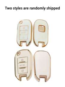 3pcs/Set Peugeot Car Key Case, TPU Soft Shell Protective Cover + Zinc Alloy Key Chain For Peugeot 3-Button Folding Car Key