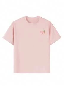 1pc Girls' Casual Letter Print Round Neck Short Sleeve T-Shirt, Summer Student Young Casual Wear - Minimalist English Letter Style T-Shirt Inspiring Imagination And Self-Expression - Pink - View 5