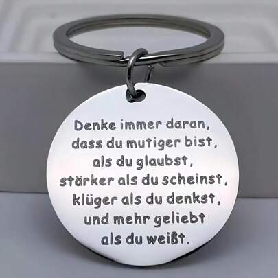 1 peça chaveiro de aço inoxidável com citação alemã inspiradora gravada, estilo casual, acessórios motivacionais para carro escolar, acessórios fofos góticos Y2K, acessórios de Halloween, ideias para presentes de Natal para o dia dos professores, cordões para bolsas com porta-identidade, acessórios para carros, pingentes para bolsas