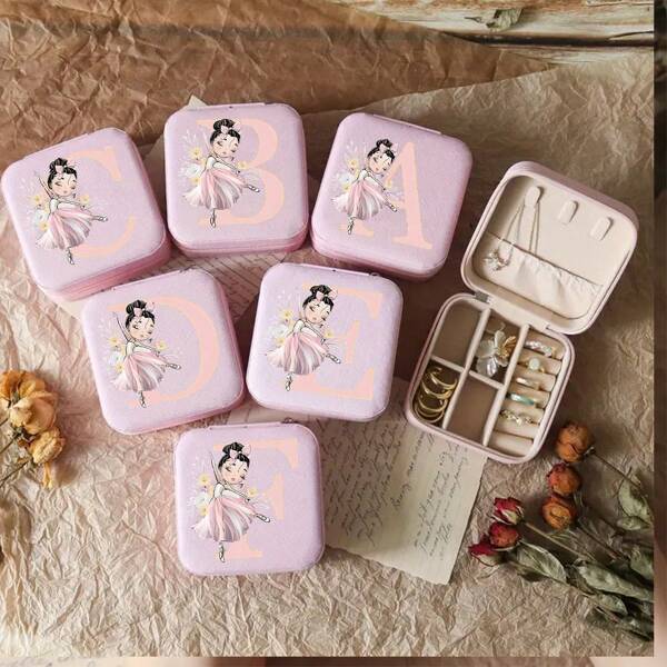 1 pieza Caja de joyería con niña bailarina linda, material de PU, caja de joyería de viaje, caja de joyería personalizada adecuada para regalos diarios