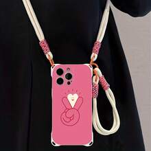 Funda para teléfono 1 pieza Una elegante correa para el hombro tipo bandolera, patrón Correa para el hombro tipo bandolera Correa de mano anticaída de cuatro esquinas Funda protectora para teléfono móvil Puede colgarse hacia atrás Funda para teléfono móvil suave adecuada para la serie 12 13 14 15 16 Pro Pro Plus - - Colores mixtos 1 - Ver 3