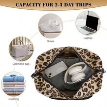 Duffle Bag For Travel Foldable Leopard Print Carry On Travel Bag Small Medium Weekender Overnight Bags For Women 40L Waterproof Sport Gym Bag For Men With Computer Compartment Leopard Print - 豹紋 - 查看 5
