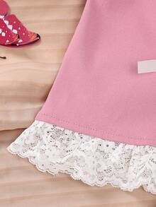 3pcs/Set Girls Casual Bow Decor Short Sleeve T-Shirts With Ruffle Lace Hem, Round Neck Tops For Baby Girl Summer Outfit - Multicolor - View 9
