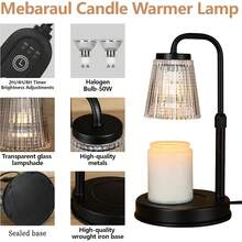 Black Aromatherapy Wax Warmer Lamp, Electric Candle Warmer With Timer And Dimmer, Scented Candle Lamp, Bedroom Aromatherapy Table Lamp, Adjustable Glass Shade + Metal Base, 2H/4H/8H Timer + Dimming, Suitable For Jar Candle Heating Diffuser, Christmas And Wedding Gift, Mother's Day Gift, Candle Holder Home Decor - EU C Type Plug(220-240V) - View 5