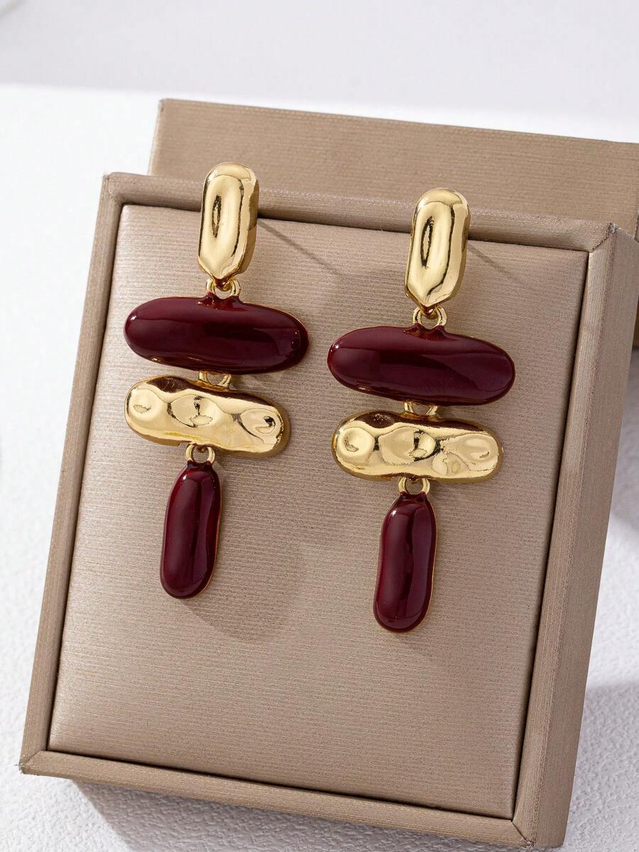 1 Pair Exaggerated Asymmetric Geometric Enamel Dangle Earrings, European And American Style - Multicolor - View 1