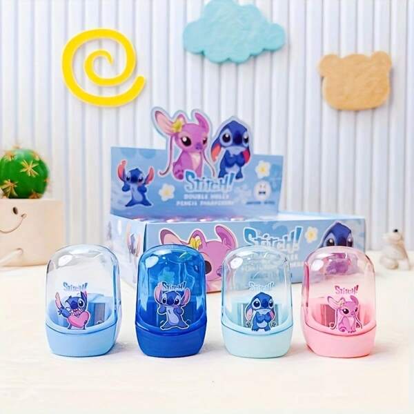 Disney 1 Stück, Disney Stitch Anspitzer - süßes Charakterdesign, strapazierfähiges Kunststoffmaterial, 3 Farben zur Auswahl (Blau/Rosa/Transparent) - bevorzugtes Geburtstagsgeschenk für Schulen, Büros und Disney-Fans