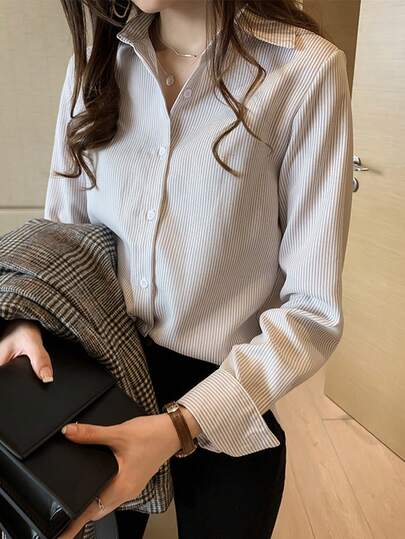 Versátil camisa a rayas mujeres diseño sentido nicho luz superior suelta camisa