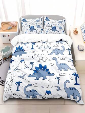 4pcs Cartoon Dinosaur Bedding Set (1 Bedsheet + 1 Duvet Cover + 2 Pillowcases, No Filler), School Season Printed Duvet Cover Set, Suitable For Dorm Single Bed, Children Bed For Boys And Girls