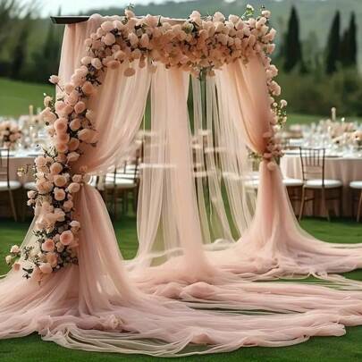 1 Set 315 Inch Champagne Sheer Chiffon Fabric, Wedding Arch Decor For Ceremony, Curtain Fabric, Curtains And Halloween Backdrop Decor, Birthday Party Decor, Stage, Swing, Tent, Wedding Chair & Table Decor