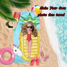1pc Personalized Photo Beach Towel - Tropical Pineapple Pattern, Super Absorbent Microfiber Suitable For Beach, Pool, Camping - Customized Face Towel, Coastal Themed Design, Fun Colors, Personalized Beach Towel, Pool Accessory