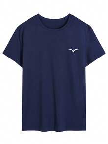 Men's Casual Bird Printed Round Neck Short Sleeve T-Shirt, Summer - Navy Blue - View 1