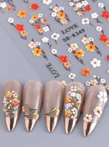 2 pezzi 5D Adesivi per unghie con fiori a cinque petali arancioni e gialli in rilievo, decorazioni per unghie con design floreale per matrimoni, stile Y2K, accessori per unghie con effetto in rilievo