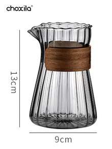 choxila 1个500毫升耐热玻璃咖啡壶，竖条纹高硼硅玻璃咖啡壶，带木环的茶壶，咖啡杯，茶杯 - 淺灰色 - 查看 11