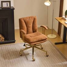 Office Chair High Back Study Chair Faux Leather Adjustable Swivel Vanity Chair With Padded Armrests For Conference And Home Brown - 棕色 - 查看 6