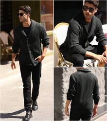Runcati Mens Sweater Shawl Neck Cable Knit Zip Up Cardigan Winter Outerwear With Pockets - Black - View 2
