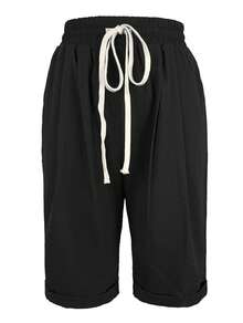 Striped    Casual    Drawstring  Pocket  Knot - màu đen - Xem 2