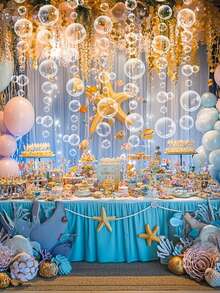 1/2/4串海底白色泡泡花环，海底派对装饰，生日装饰，悬挂彩带海滩横幅水下背景，海洋美人鱼派对装饰悬挂彩带横幅用于海上生日背景，教室家居装饰，派对用品 - 白色 - 查看 2