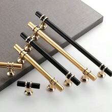 2 tay nắm tủ màu đen và vàng, tay nắm cửa hiện đại, núm tủ đồ nội thất hình chữ T, tay nắm ngăn kéo bằng thép không gỉ, tay nắm tủ, ngăn kéo tủ quần áo - màu đen - Xem 8
