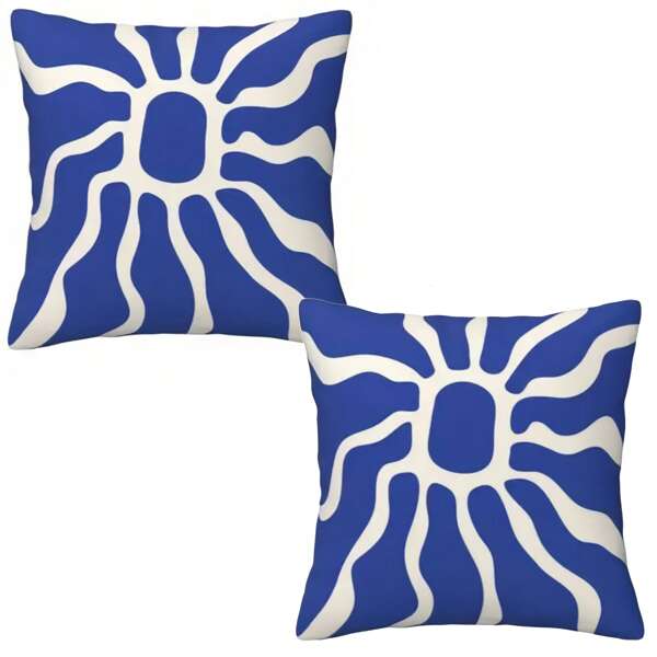 2 Stücke Polyester, Boho blau Groovy Kissenbezüge, Kissenhülle Dekoration für Couchsofa, einseitiger Druck, kein Kissenkern