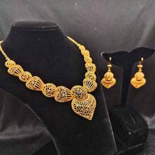 3pcs Middle Eastern Style Women Jewelry Set, Necklace & Earrings, European & American Bridal Jewelry Set