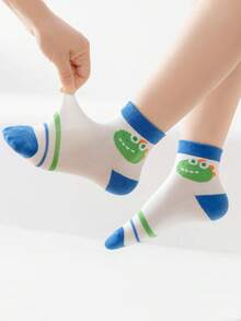 5 双儿童网眼袜，白色、绿色、蓝色、卡通恐龙、火箭、条纹、字母图案，休闲运动风格，适合春夏季，学生短袜，日常穿着，返校穿着，搭配休闲鞋或运动鞋 - 彩色 - 查看 4