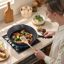 Senmeo 1PC 5-Piece Professional Cast Iron Set (12"/10"/8"/6"/Grill Pan) - Pre-Seasoned Black ,Even Heat Distribution , Induction Stove Compatible For Steak/Pizza/Saute - Black - View 4