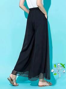 (If You Run Smaller, We Recommend Ordering A Larger Size) 2025 Women's Lightweight Loose Summer Chiffon Pants, Pocketless Design, Comfortable Casual Plus Size Elastic Waistband Fashion Pants, Simple Solid Color, Elegant Temperament, Suitable For Summer Commuting And Outings - Black - View 4