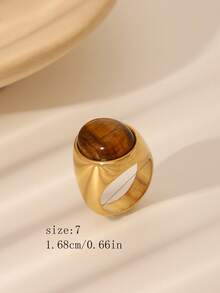 1 chiếc nhẫn hình bầu dục bằng thép không gỉ 18K phong cách tối giản cổ điển dành cho nữ khảm đá mắt hổ tự nhiên hoặc đá Obsidian đen, món quà trang sức thanh lịch thích hợp để đeo hàng ngày, lễ hội, đám cưới, tiệc tùng - hình bầu dục cổ điển - Xem 6