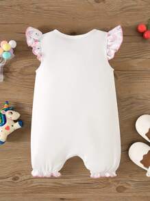 休闲女婴白色长颈鹿印花连体衣，夏季