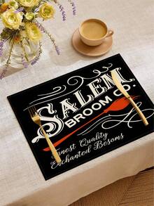 4 piezas/6 piezas/60 piezas Individuales de Halloween, individuales de lino con diseños de fantasmas de dibujos animados, castillos, arañas, murciélagos y letras, resistentes a la suciedad, aplicables para el hogar, restaurantes, decoración de mesa de comedor, artículos del hogar