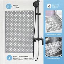 1pc Bathroom Mat With Suction Cup, Shower Blanket, Shower Mat With Circular Hole Design, Bathroom Massage Ring, Quick Drainage, Suitable For Shower Rooms, Bathroom Decor,Hotel Bathrooms, Toilets, Bathtubs, Bathroom Accessories,Halloween Gifts - Grey - View 4