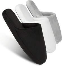 3-Pair Luxury Spa Slippers - Cotton Memory Foam Non-Slip Closed Toe Washable Slippers For Hotel,Guest,Travel,Bride,Women And Men - 3雙-藍色/灰色/白色 - 查看 3