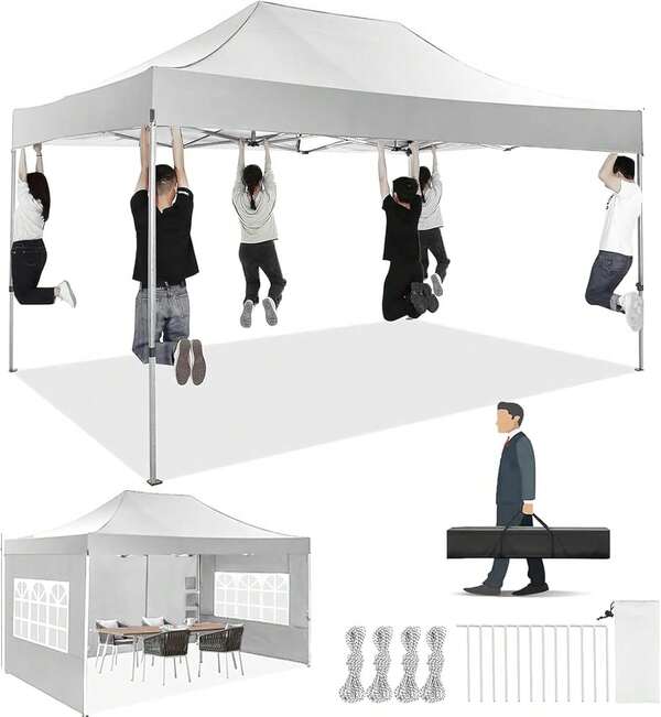 hoteel Pabellón plegable de 3 x 4,5 pulgadas, impermeable, estable y resistente al invierno con 4 paredes laterales, carpa para fiestas, pabellón de jardín con techo inclinado, plegable para exteriores, con protección UV, carpas para acampar, fiestas, mercados y eventos comerciales.