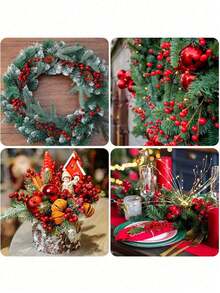 10 件/5 件/1 件-人造红色浆果摘山楂、红色浆果树枝人造泡沫冬青浆果花水果圣诞树装饰品节日 DIY 工艺品圣诞饰品婚礼家居装饰节日装饰丝绸插花、花束雄蕊植物 DIY 花环圣诞派对家居装饰