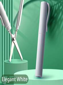 二合一折叠剪刀，创意文具迷你折叠学生美术剪刀，便携多功能办公学习用品 - 小巧笔式设计，学生和手工爱好者的理想之选，有橙色、浅绿色、白色、粉色、蓝色可选