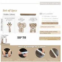 三件套手绘动物主题儿童房墙画 - 励志圣经经文印花，包含长颈鹿、大象和狮子图案，木框/帆布材质 - 婴儿房装饰、家居装饰、中性圣经经文、现代波西米亚风格儿童房装饰、迎婴派对装饰 - 彩色 - 查看 13