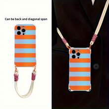 Funda para teléfono 1 pieza Correa cruzada a la moda, teléfono de mano a prueba de golpes de cuatro esquinas, colgante para el cuello suave compatible con la serie 12 13 14 15 16 Pro Pro Plus - Diseño nuevo teléfono - Blanco marfil - Ver 3