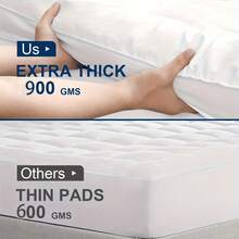 Thick Mattress Topper Queen, Pillow Top Mattress Topper Overfilled 900 GSM Down Alternative , Cotton Super Soft Quilted Cooling Mattress Pad 8-24" Deep Pocket - White - View 3